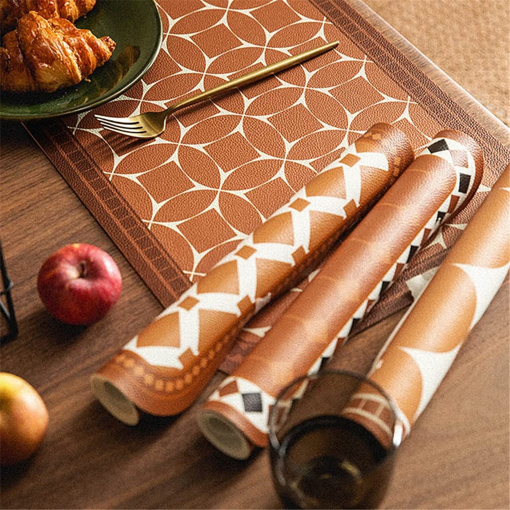 2 pièces Fleur rétro Motif Cuir Pad Table à Manger Tapis Motif Cuisine napperon décor à la Maison (A 30 * 45cm)