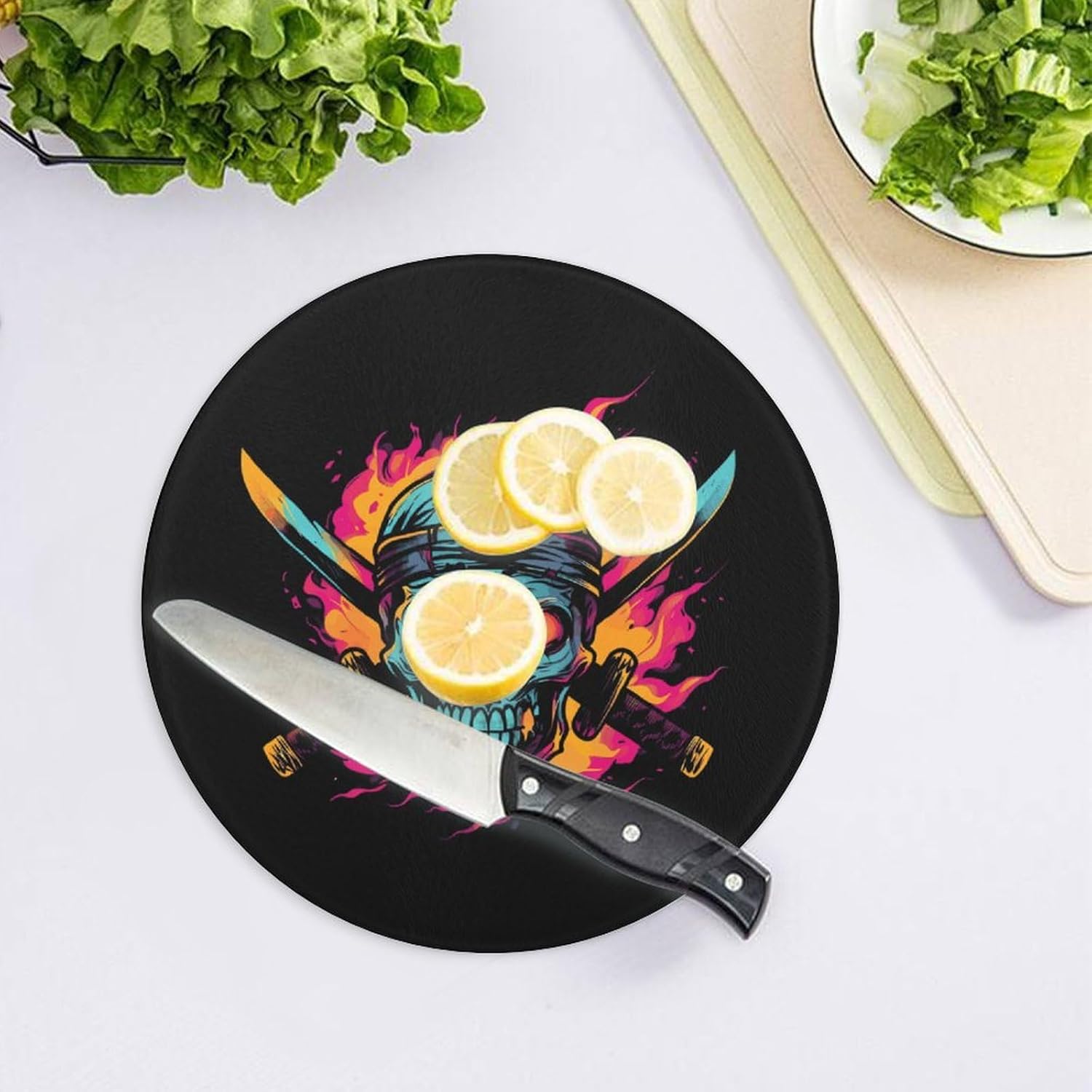 Angry Skull Flame Kitchen Cutting Board Glass Chopping Block for Meat Vegetables and Fruits Ideal Home Gifts
