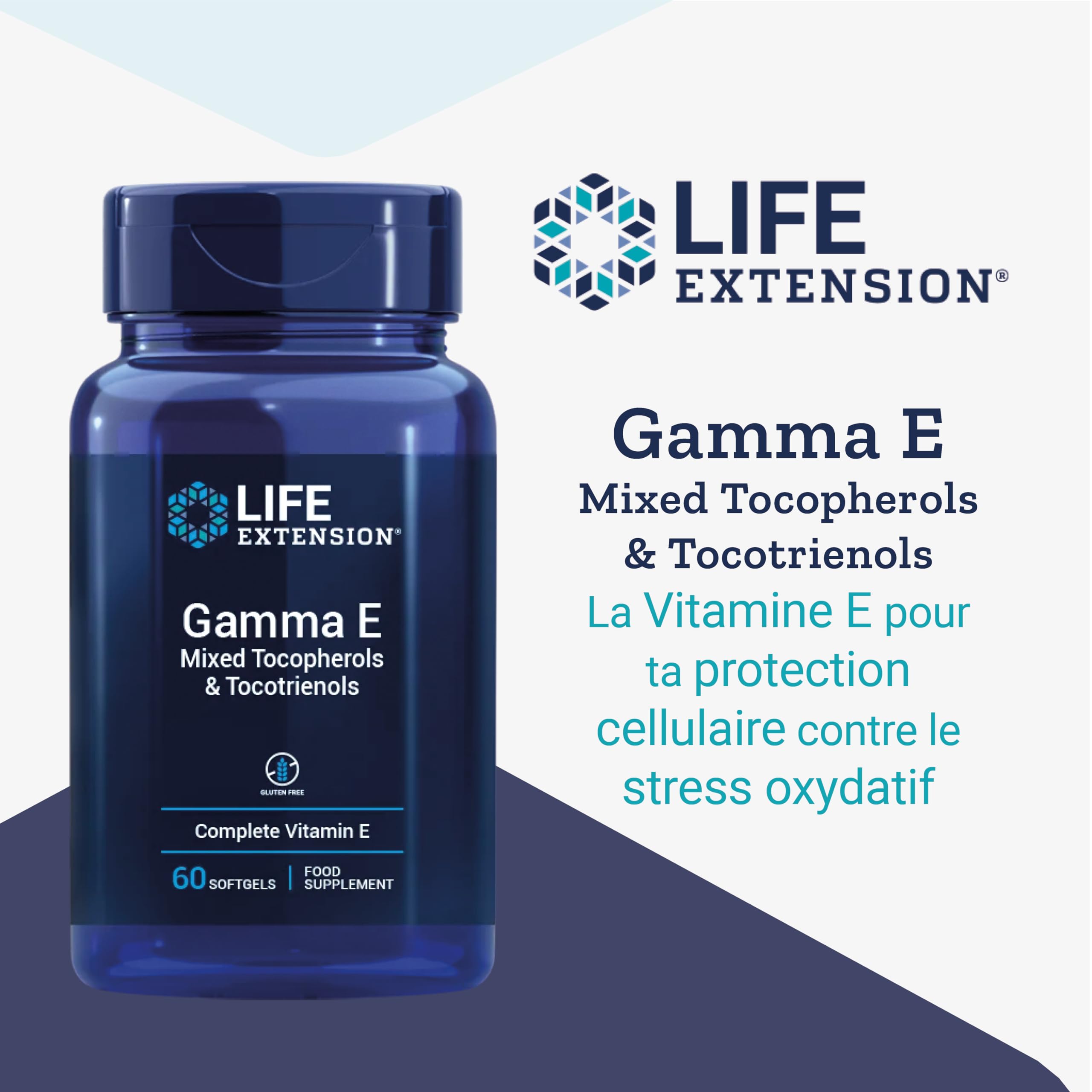 Life Extension, Gamma E, Tocophérols et Tocotriénols Mélangés, 10mg, 60 Capsules molles, Sans Gluten, Sans Soja, Sans OGM