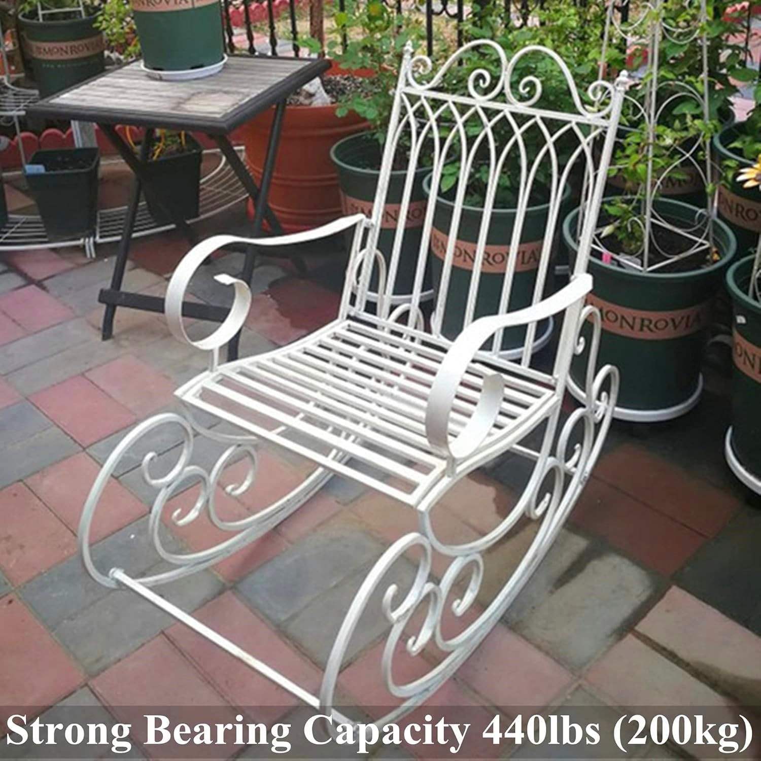 Outdoor Bench Garden Chair Rocking Chair Garden Swing Chair Metal Park Bench Cast Iron Outdoor Furniture Antique Metal Finish Patio Chair Wrought Iron Seats(White)