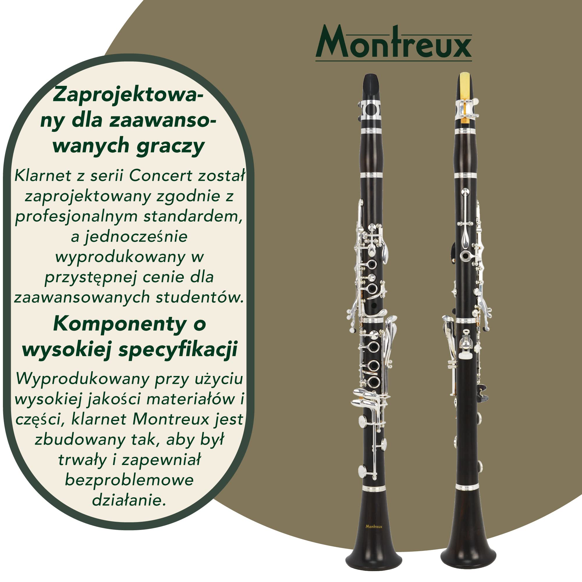 Montreux Concert Series Intermediate Advanced Bb Clarinet z futerałem Premium, ustnikiem, trzciną, dwiema beczkami - drewno hebanowe, 17 posrebrzanych kluczy, B płaski