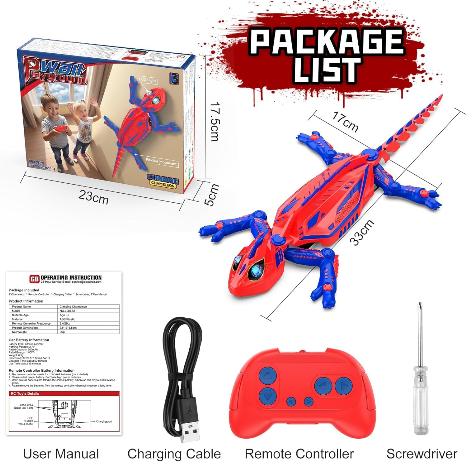 Mieryd Gecko Radiocommandé, Lezard Télécommandé avec Yeux LED, Spider RC Robot Jouet Enfant, Interactif Lezard Qui Grimpe Au Mur Jeu Creatif, Anniversaire Noel Cadeau Garcon 3 4 5 6 7 8 9 10 Ans