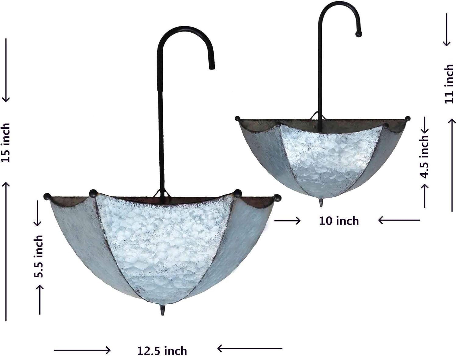 GIFTME 5 Set of 2 Galvanized Metal Umbrella Hanging Wall Planter Flower Holder Indoor or Outdoor Garden Succulent Wall Planter Set