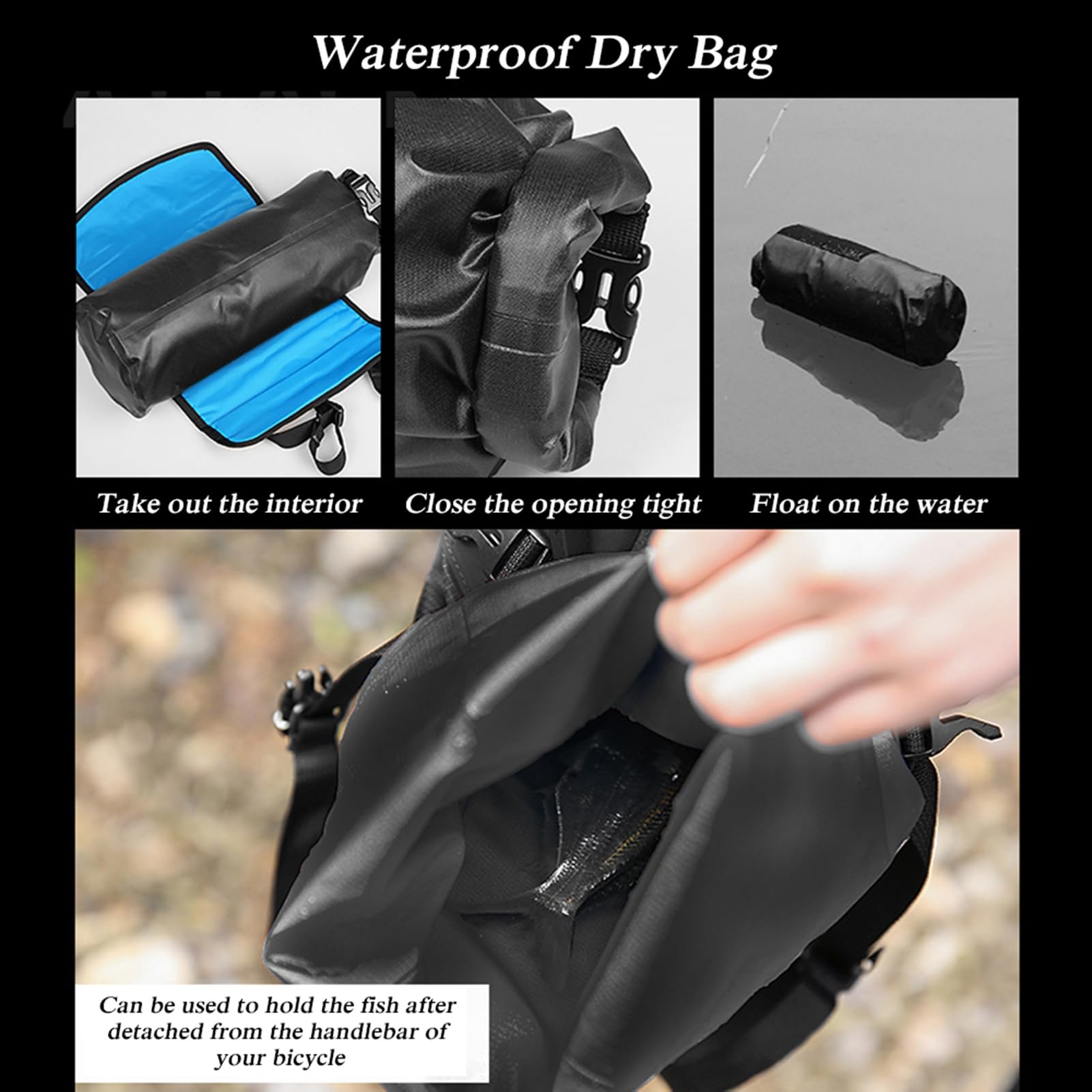 Lixada Wodoodporna torba rowerowa Mountain Road MTB rowerowa przednia rama kierownicy pannier sucha torba z regulowanym zamkiem błyskawicznym 3L-7L (czarna)