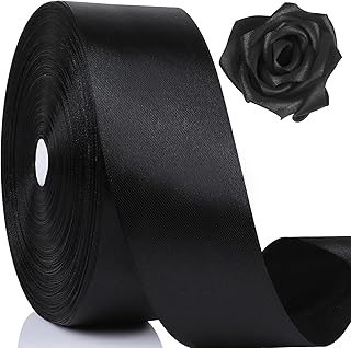 NESCCI 100 Yards Ribbon,1-1/2 Inch Black Satin Ribbon,Single Face Satin Ribbons,Perfect for Gift Wrapping,Wedding Decoration,Handmade Bows,Wrapping Bouquet and More
