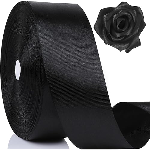 100 Yards Ribbon,1-1/2 Inch Black Satin Ribbon,Single Face Satin Ribbons,Perfect for Gift Wrapping,Wedding Decoration,Handmade Bows,Wrapping Bouquet and More