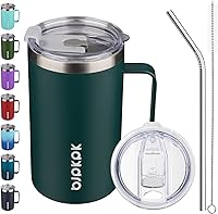 Vista 22 de BJPKPK Taza de café aislada con 2 tapas, vaso aislado de acero inoxidable de 25 onzas con asa, tazas de café de doble pared con aislamiento al