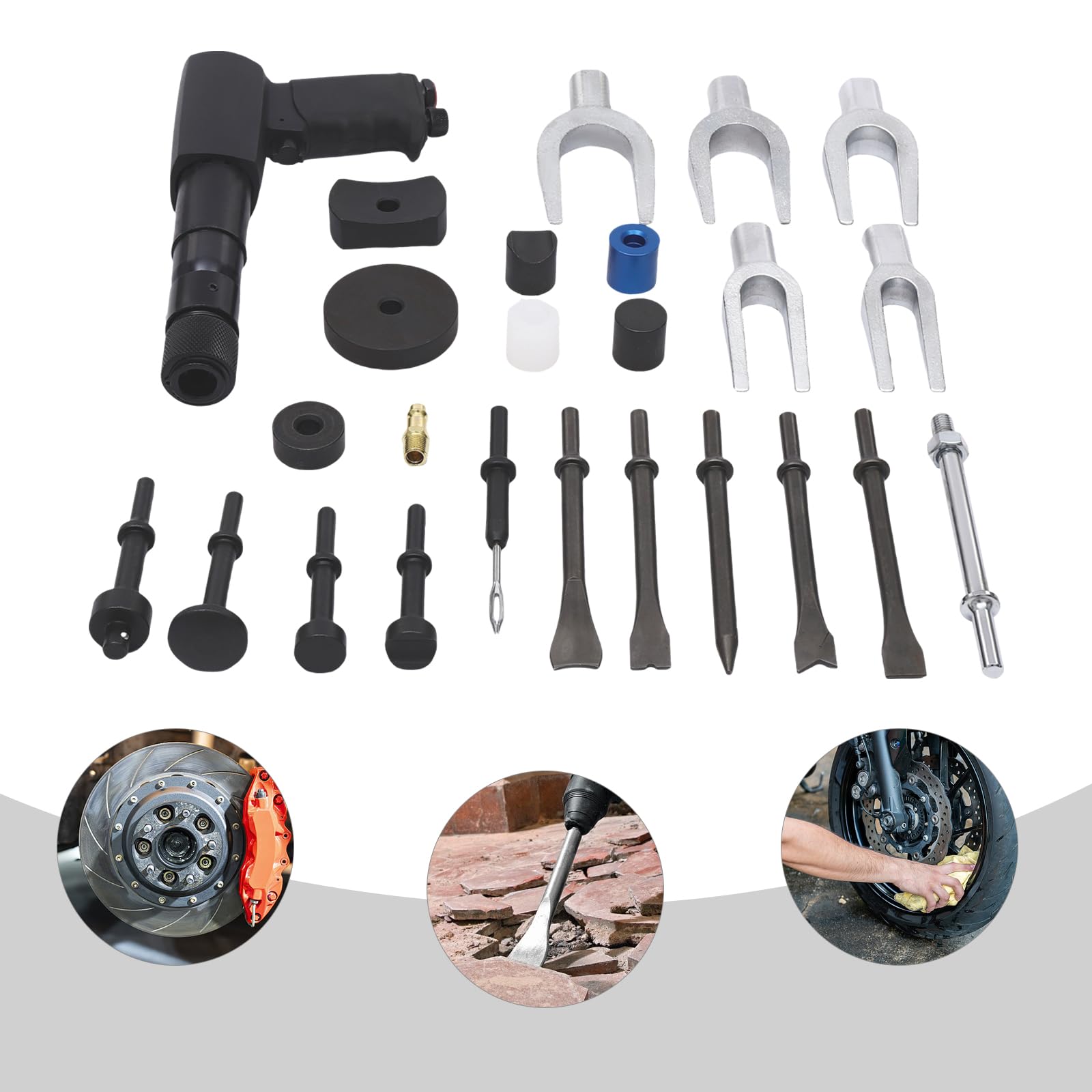 Air Hammer Kit, Multi-functional Pneumatic Hammer Set with Carrying Case, Manual Air Hammer Piece Chisel Set for Dismantling Old Structures, Car Repairs, Removing Wheels, Etc