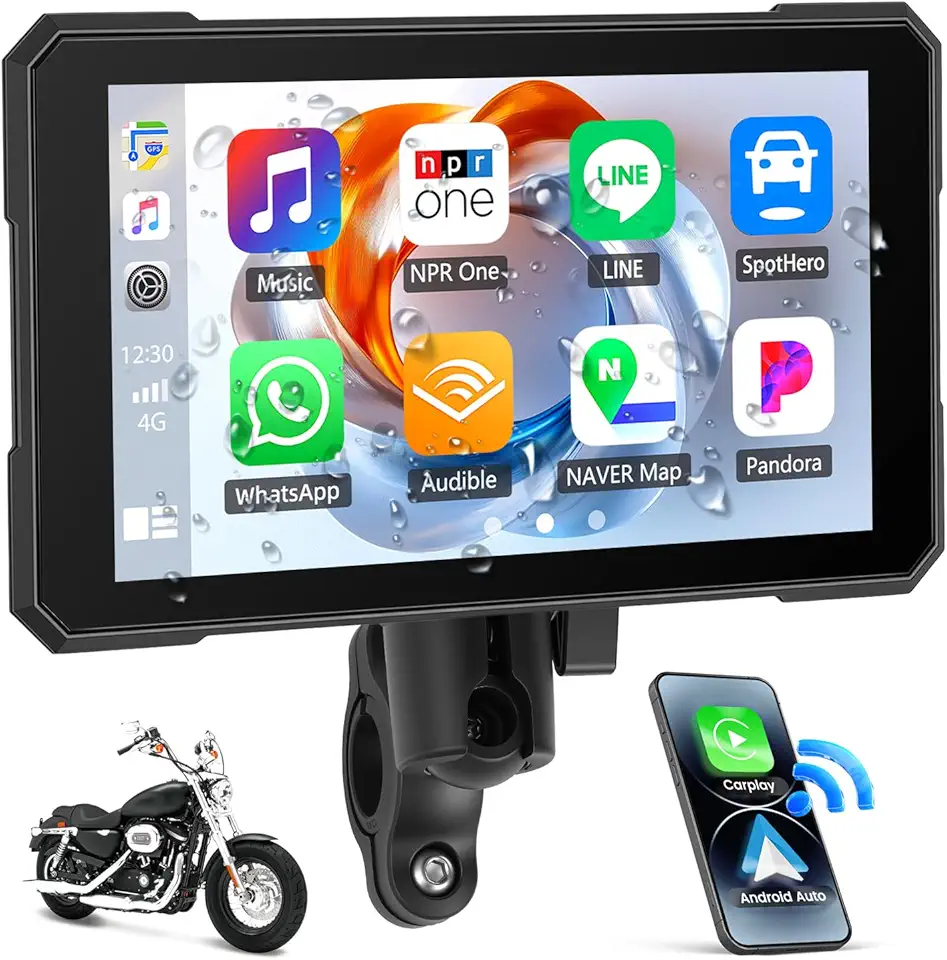 Tela CarPlay para motocicleta, carro portátil sem fio/Android para motocicleta, rádio portátil IPS de 5 polegadas, à prova d'água, visor GPS para motocicleta com Bluetooth, porta TF/Tipo-C
