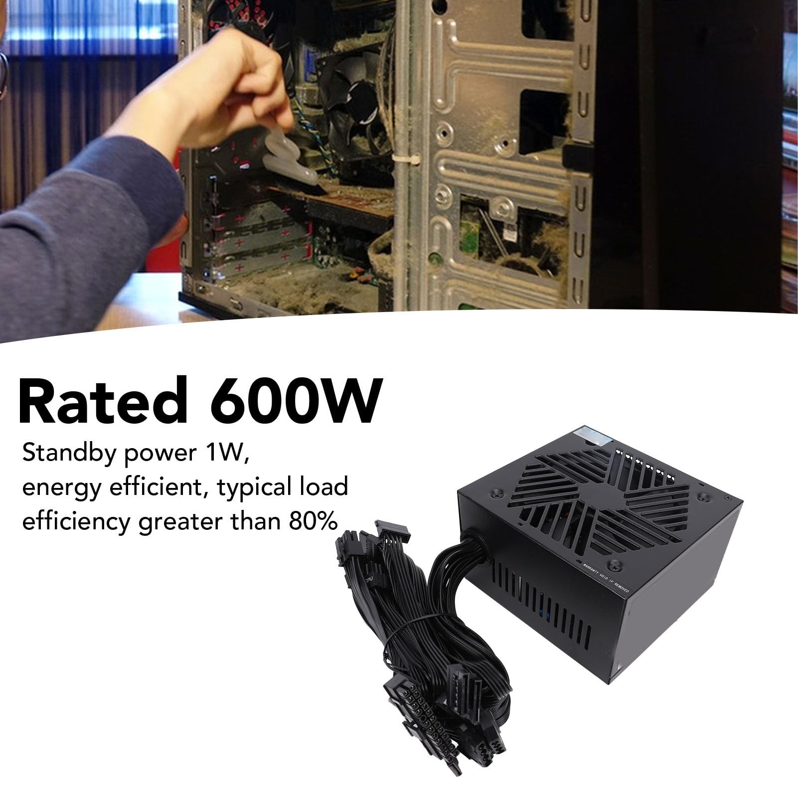 Jectse Fuente de Alimentación de Alta Potencia de 600w, Riel único de 12v, Fuente de Alimentación para Caja de Escritorio, Admite Plataformas de Doble Núcleo y Es Compatible con los