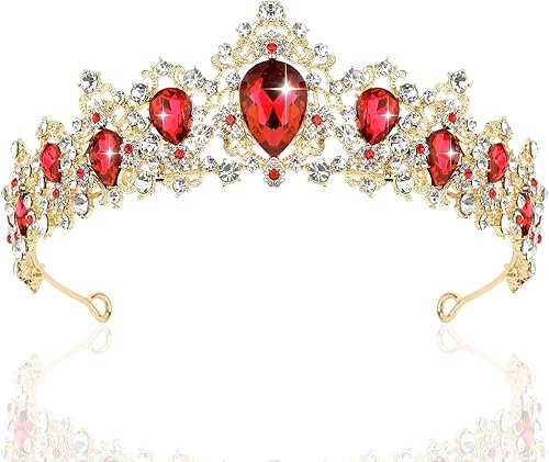 CIEHER Tiara de cristal real para mujer, corona de reina barroca roja, tiara de boda para novia, tiaras de corona de princesa elegantes y coronas