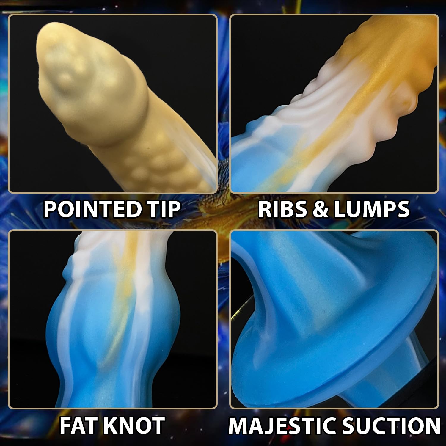 10" Monster Dildo with Knot Fantasy Horse Dildos Big Knots Huge Dragon Dong Thick Anal with Strong Suction Cup, Dog Knotted Penis for Women Sex Anal Toys for Men Gay Adult Toys for Women Men: Gold-blue