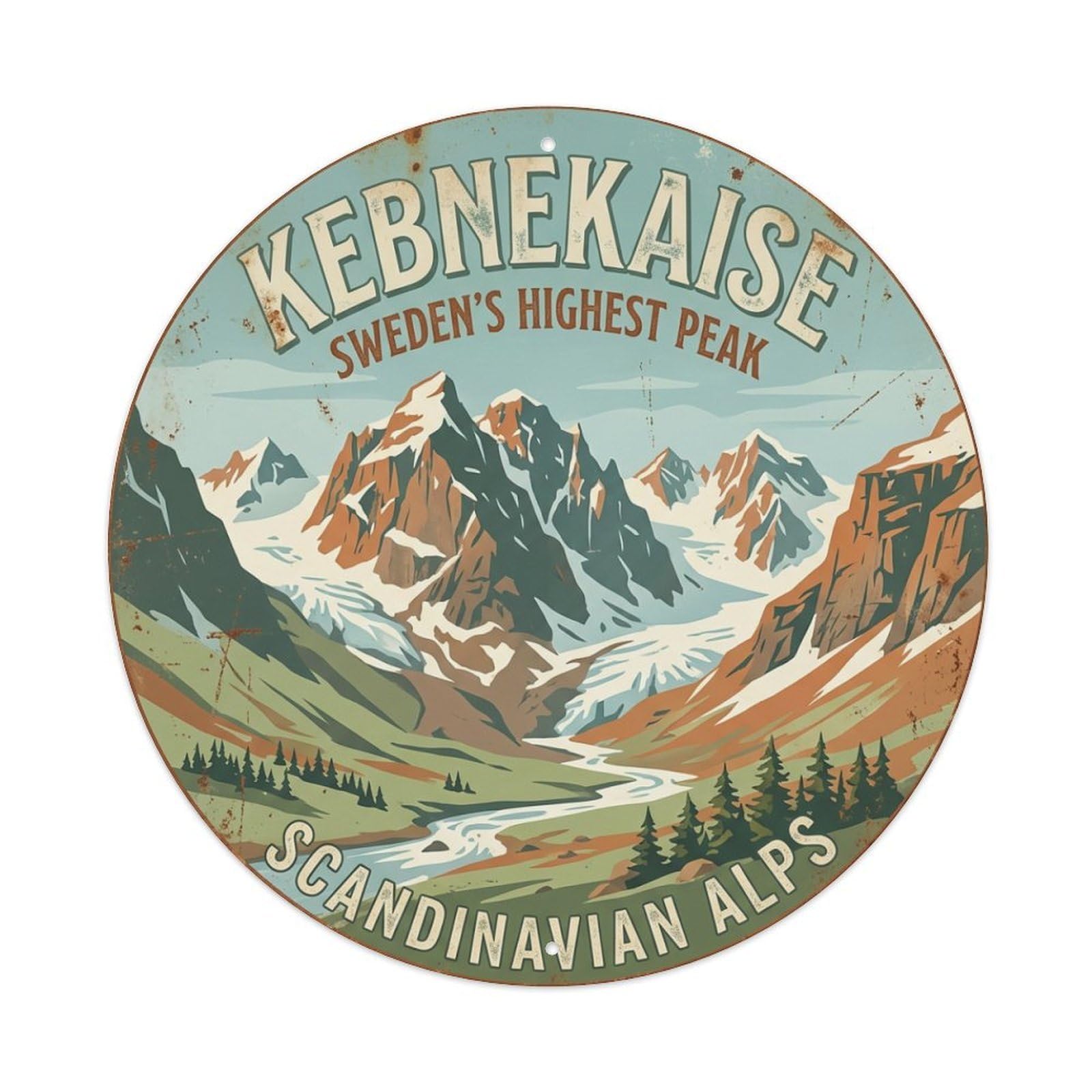 Vintage Travel Kebnekaise Sweden Peak Metal Tin Sign