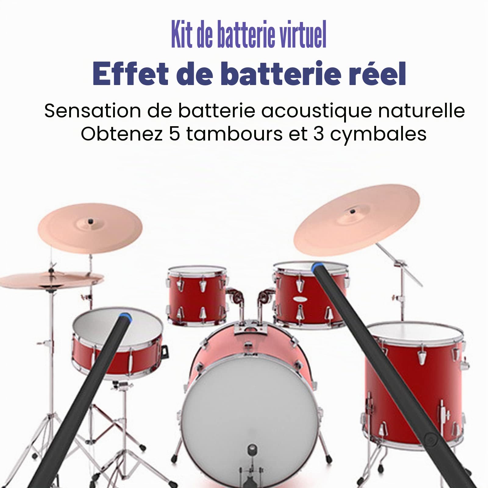 Batterie Électronique Portable avec, Connexion Midi sans fil BT et positionnement automatique, sens du son naturel pour Enfants et Débutants Divertissement ou composition musicale