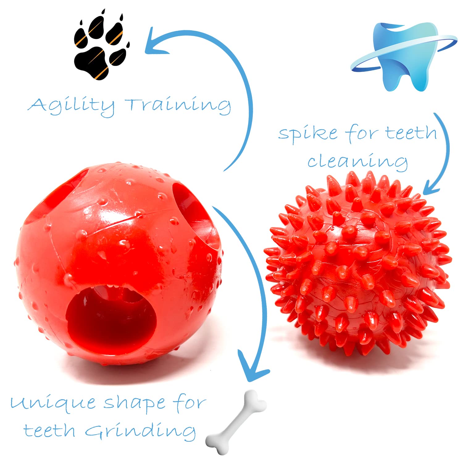 ZippyPaws Dog Toys Spike Ball Toy & Hole Ball Toy Chew Toy Combo Suitable for Small Medium & Large Dogs