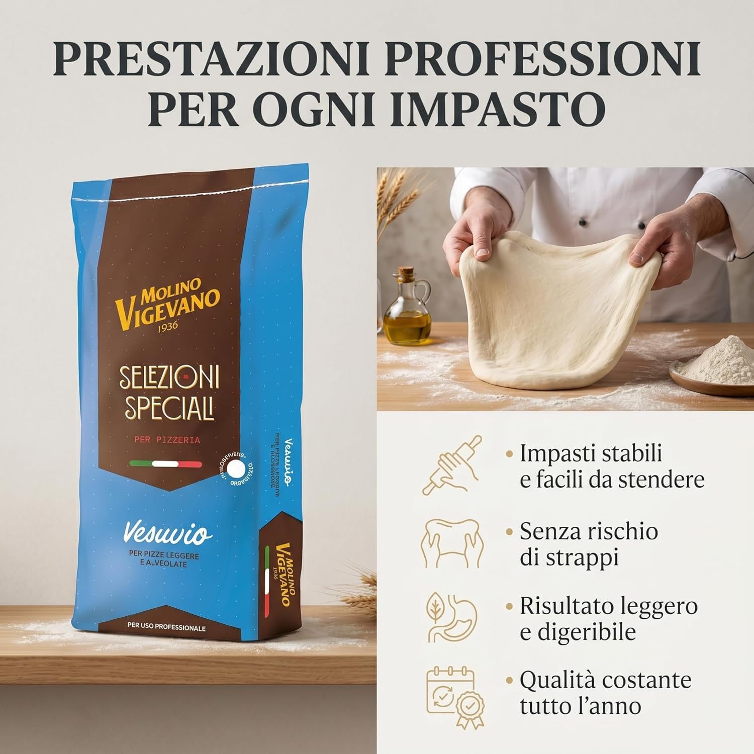 Italian Gourmet Profi-Pizzamehl Vesuvio 10kg + Italian Gourmet Polpa Gratis – Italienisches Tipo-0-Mehl für Pizza, leichte & alveolierte Teige, professionelle Pizza- und Backrezepte