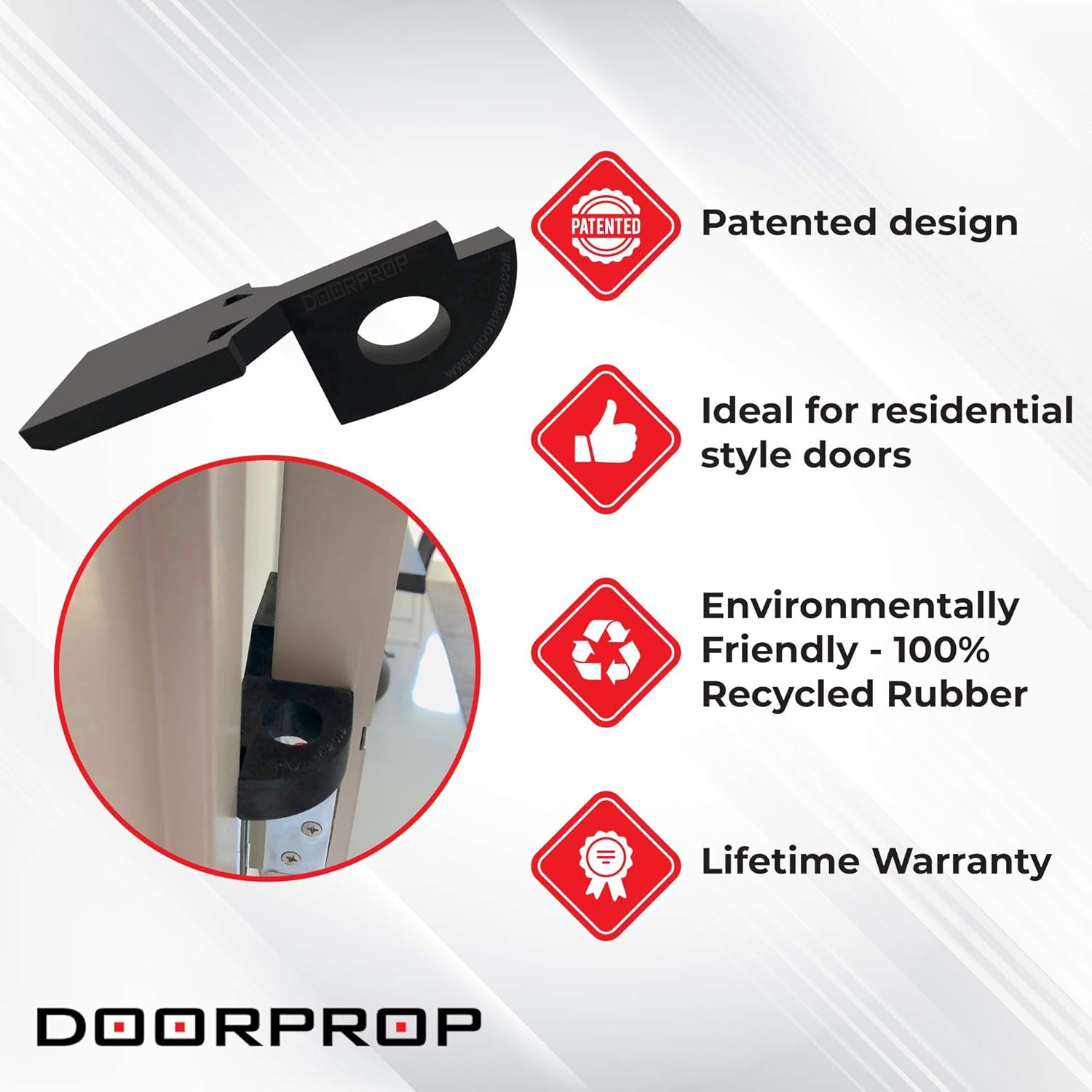 Get Special Price Doorprop Residential Door Stopper (Multiple Sizes) - Patented Design Door Wedge Ideal for Residential Uses | Door Stop for Both Tensioned & Non-Tensioned Hinges (Small - Residential Interior)