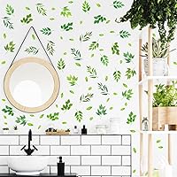 Vista 2 de Calcomanías de pared de hojas verdes, calcomanías de hojas de árbol para despegar y pegar, calcomanías de hojas de plantas botánicas, calcomanías