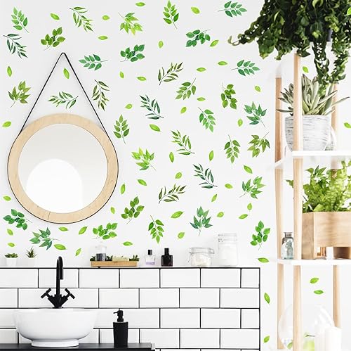 Miniatura 2 de Calcomanías de pared de hojas verdes, calcomanías de pared de hojas de árbol, calcomanías botánicas de hojas de plantas para pared, calcomanías de