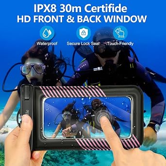 Floating Waterproof Phone Pouch Bag, IPX8 Floatable Cell Phone Water Protector case Pouch 1PC w/Adjustable Neck Lanyard, for iPhone 15 14 13 Pro Max 12 11, for Galaxy S24 S23 Ultra 7 Pink