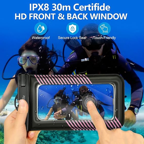 Floating Waterproof Phone Pouch Bag, IPX8 Floatable Cell Phone Water Protector case Pouch 1PC w/Adjustable Neck Lanyard, for iPhone 15 14 13 Pro Max 12 11, for Galaxy S24 S23 Ultra 7 Pink