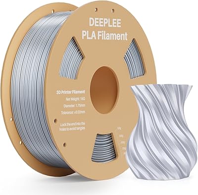 17 – DEEPLEE Silk PLA 3D Printer Filament 1.75mm 1kg, Silk Silver PLA, Dimensional Accuracy +/-0.02mm, Smooth & Shiny Texture, Multi Color 3D Pri…