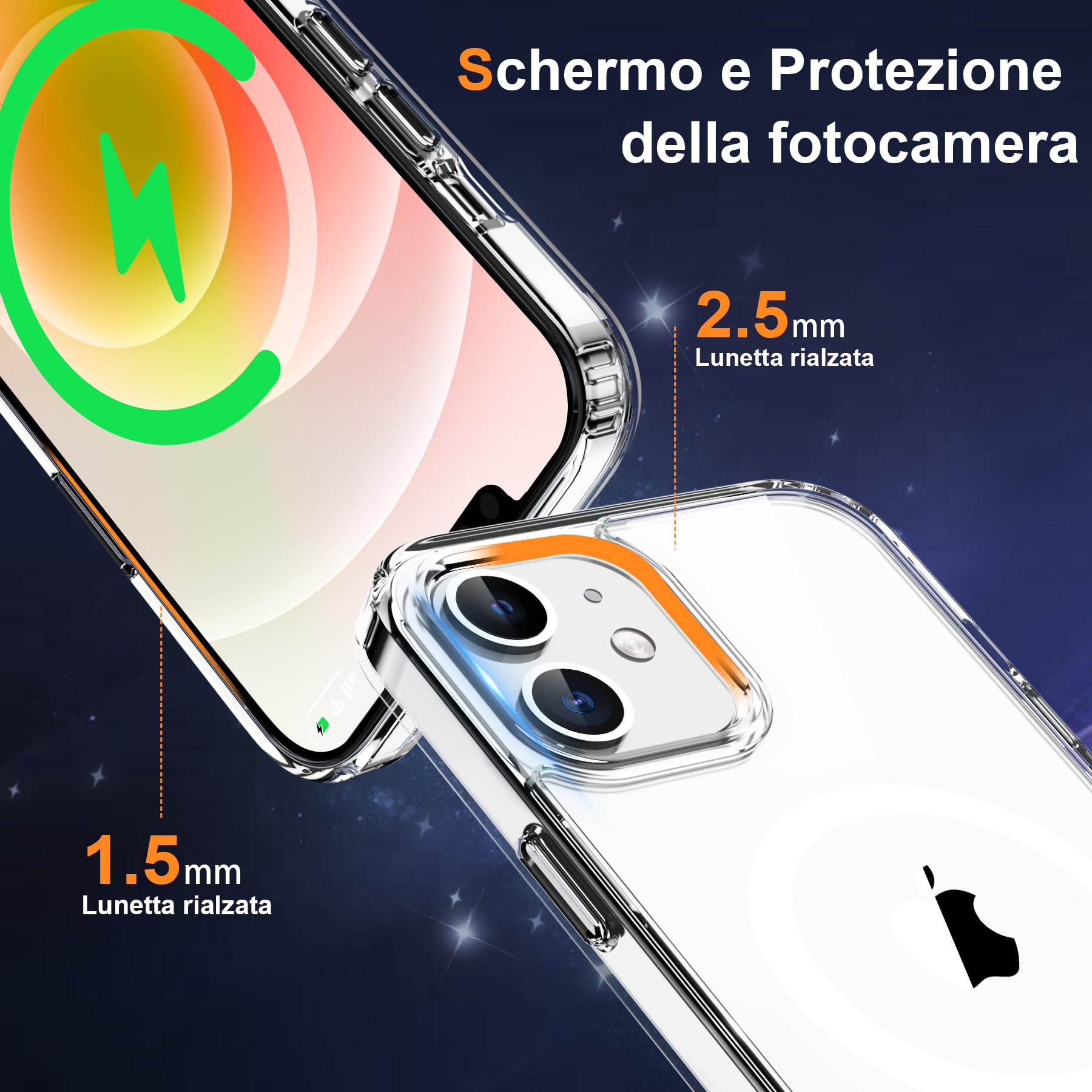 ORETECH Magnetica Cover per iPhone 12/12 Pro,[Compatibile con Magsafe][2 Vetro Temperato],Custodia Protettiva Antiurto Protezione per iPhone 12/12 Pro Cover,Trasparente