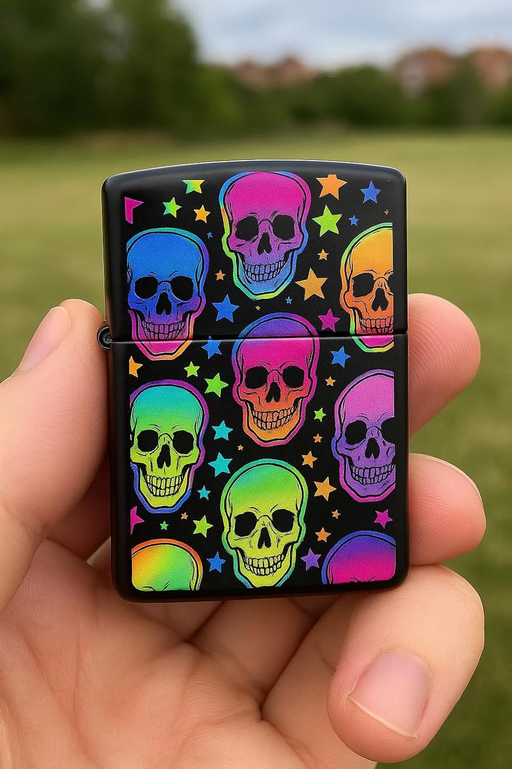 Glow in The Dark Full Wrap Printed Zippo Lighters (Vivid Skulls and Stars)