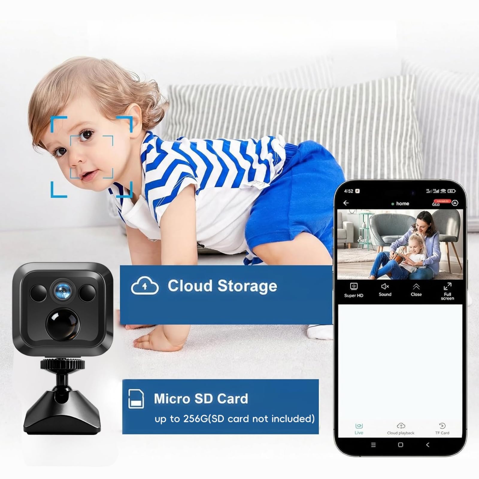 Mini telecamera con 90 giorni di standby, telecamera di sorveglianza wireless da 3 MP per la casa con rilevamento di movimento AI, visione notturna e Wi-Fi 2,4 GHz, per appartamento, monitoraggio dei