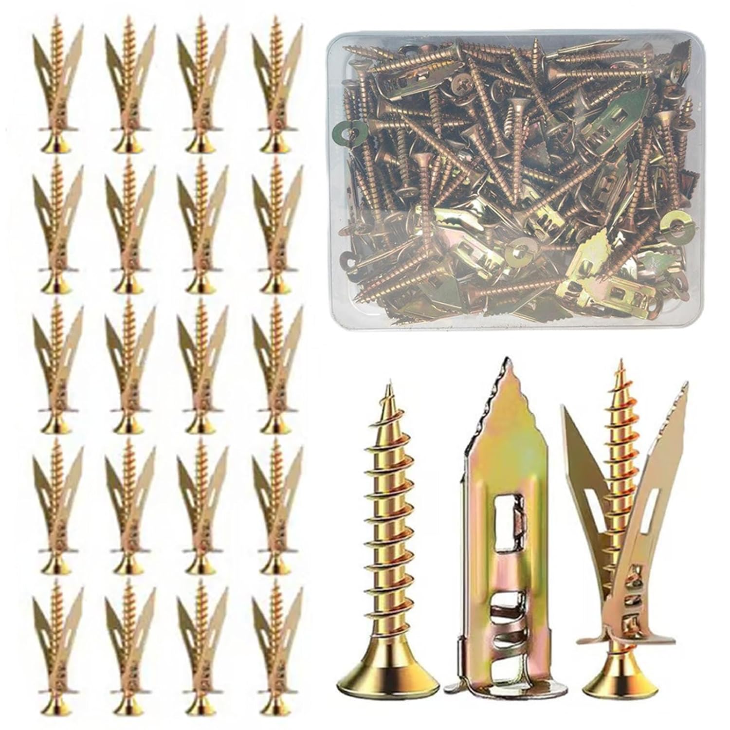 Self Drilling Drywall Anchors with Screws Kit, Wall Anchors for Drywall, Sheetrock Anchors, Drywall Anchors and Screws Kit, Heavy Duty Steel Wall Anchors, No Drilling Required (1.57 in 120pcs)