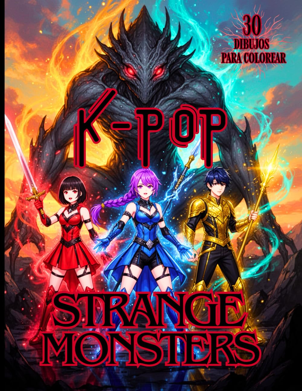 K-POP STRANGE MONSTERS - 30 dibujos para colorear de ídolos del K-pop VS monstruos extraños: Libro para colorear para fans del Kpop, el anime, el manga y los monstruos - A partir de 7 años