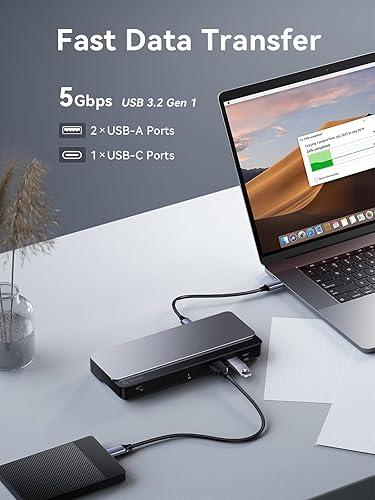 Miniatura 5 de Estación de acoplamiento para MacBook, 10 en 1, monitor dual 4K a 60 Hz, DisplayLink Multifunción Dock con 2 DP y 2 HDMI, RJ45, 5Gbps USB A y USB C,