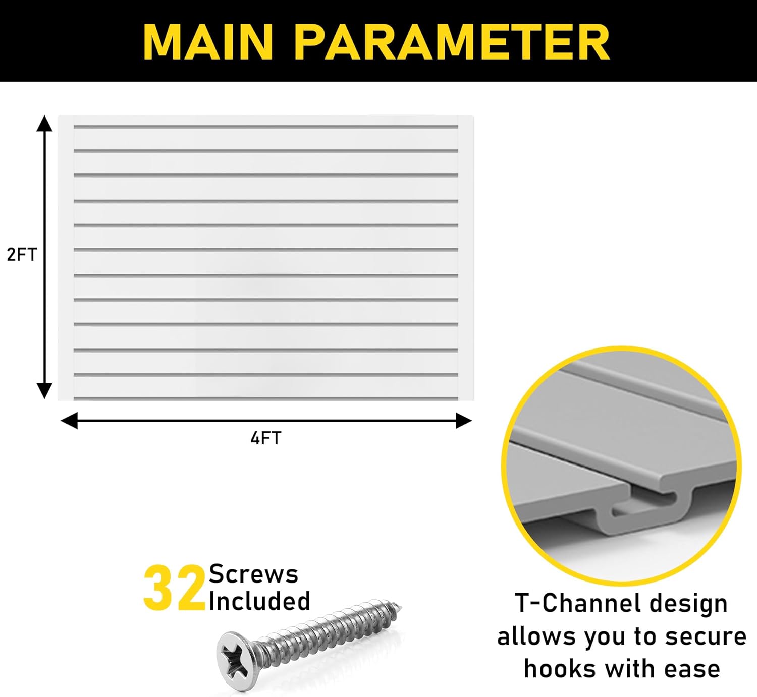 Heavy Duty 2x4 PVC Garage Slatwall Storage System (with Endcaps & Screws) - Modular Slat Wall Paneling for Garage Wall Organizer - Interlocking Slatwall Panels for Home & Commercial Use (Black)