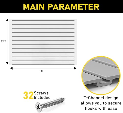 Miniatura 25 de DLDIRECT 96 x 48 pulgadas - Organizador de garaje con panel Slatwall: Estante de PVC montado en la pared resistente, paneles de listones