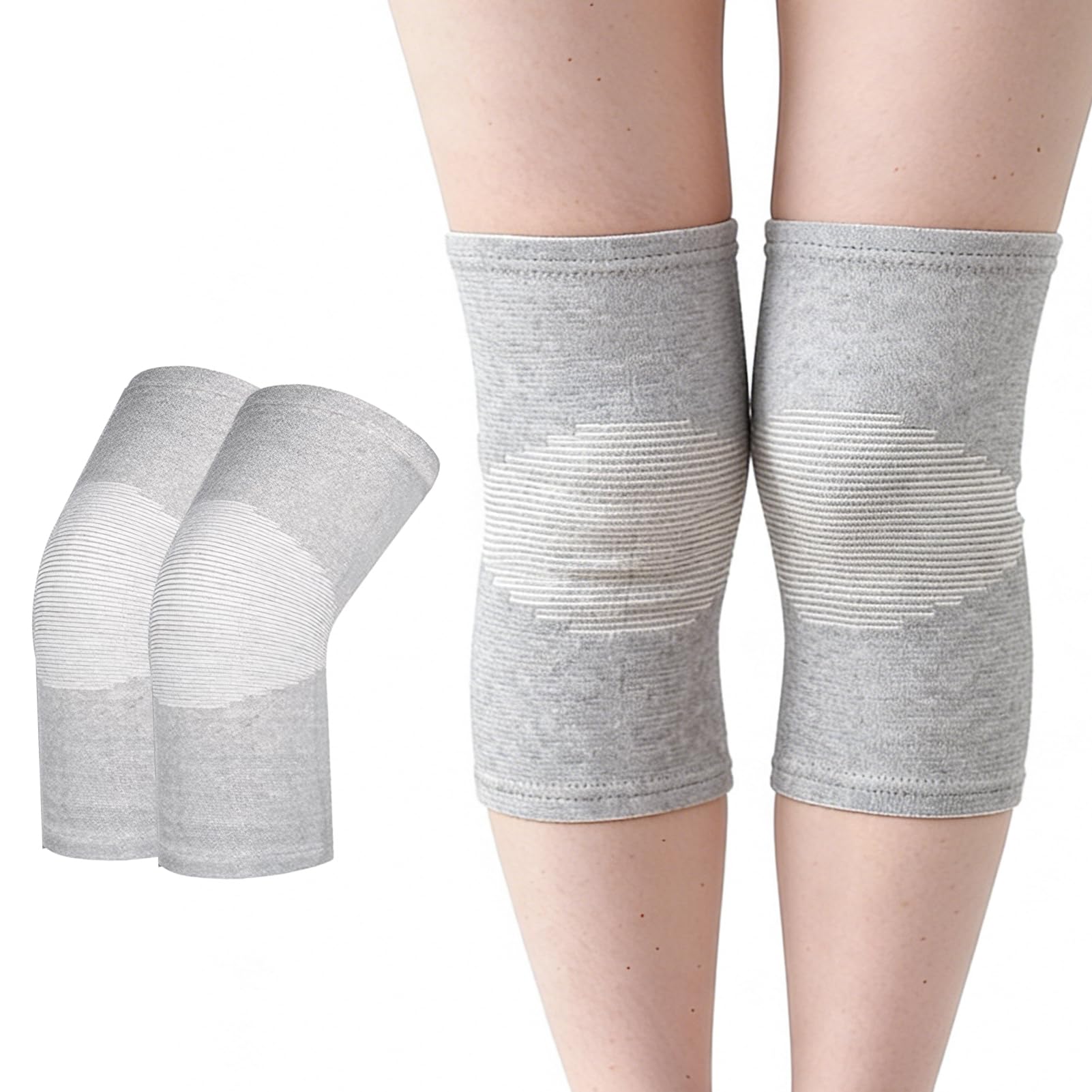 Lot de 2 genouillères pour homme et femme - Confortables - En bambou - Anti-transpiration - Chauffe-genoux - Pour la course, le jogging, le sport, le basket-ball, le sport - Gris