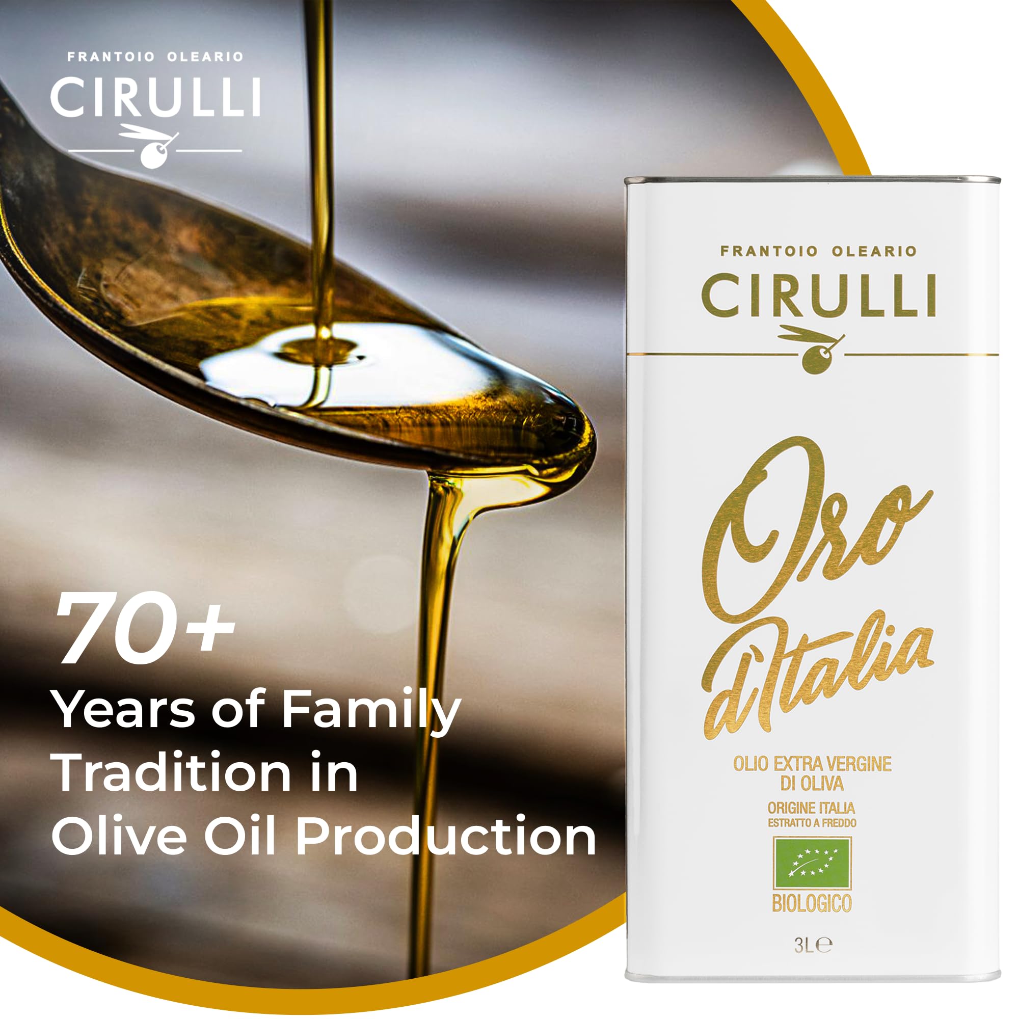 Cirulli Bio Natives Olivenöl Extra Vergine-3L- Natürlich Ernte-Premium-Qualität Italienisches Olivenöl - Unraffiniert & Ungefiltert - Ohne Zusatzstoffe - Großartiger Bio-Geschmack mit Fruchtigem Aroma