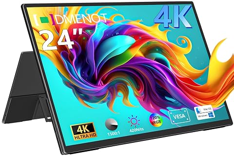 4K Large Portable Monitor 24 Travel Monitor UHD 3840 2160 120 sRGB External Second Screen for MacBook Laptop