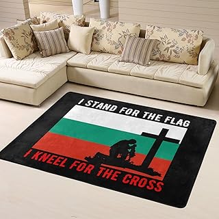 I Stand for The Flag Bulgaria and I Kneel for The Cross Area Rug 63x48in Rugs for Living Room Indoor Floor Non-Slip Rug Washable Large Rug Indoor Decorative Carpet Yoga Floor Mat