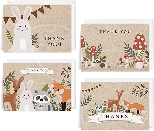 Tarjetas de agradecimiento de animales del bosque, 24 tarjetas de baby shower con sobres blancos, 3 12 x 4 78 pulgadas, tarjetas de felicitaciĂłn Tarjetas de agradecimiento de animales del bosque, 24 tarjetas de baby shower con sobres blancos, 3 12 x 4 78 pulgadas, tarjetas de felicitaciĂłn