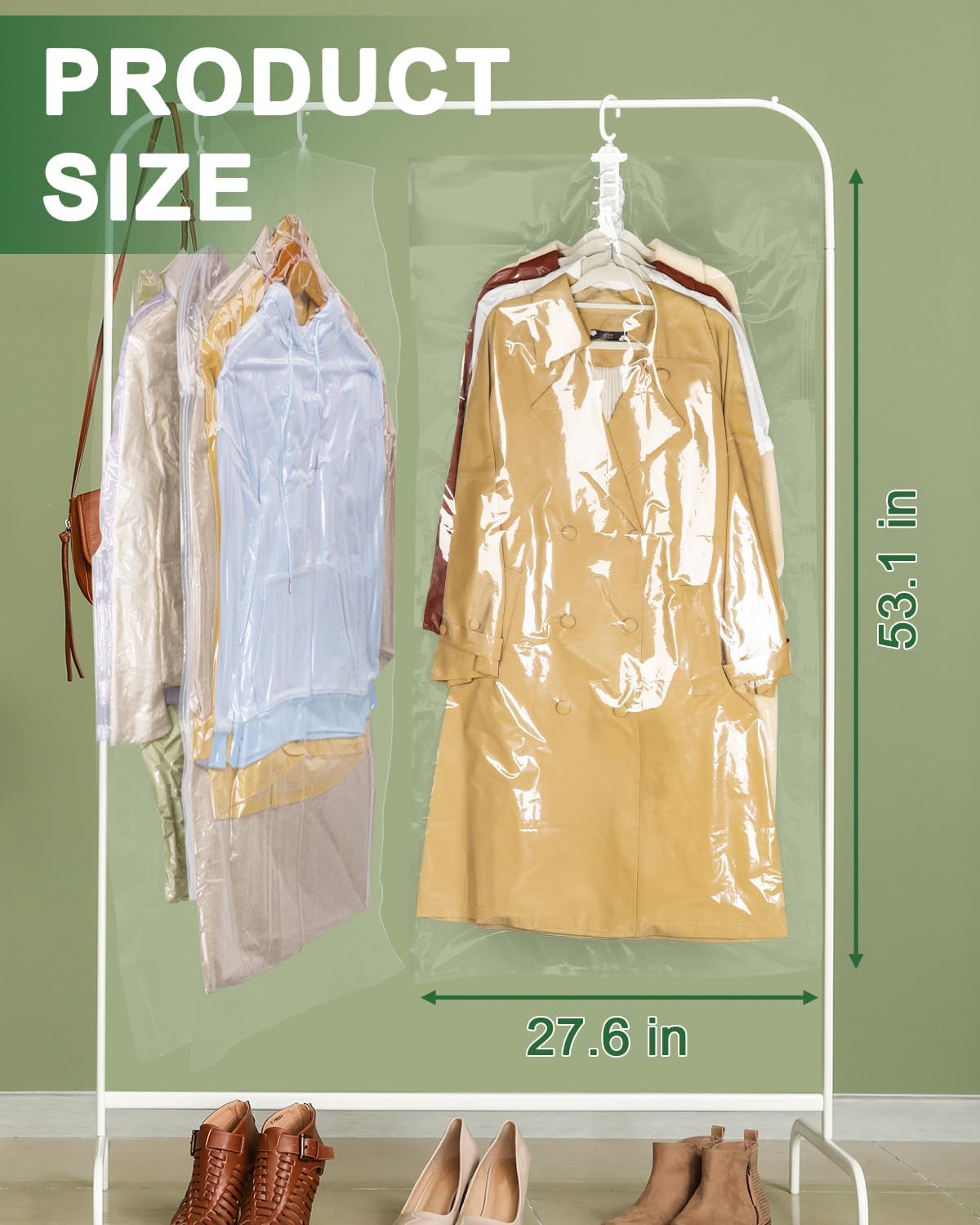 Colemoly Hanging Vacuum Storage Bags for Clothes 6 Pack 53.1x27.6 Inches Large Transparent Vacuum Seal Bags, Space Saving Storage Bags for Dresses/Coats/Suits, Waterproof/Dustproof/Wrinkle-Free - Image 2