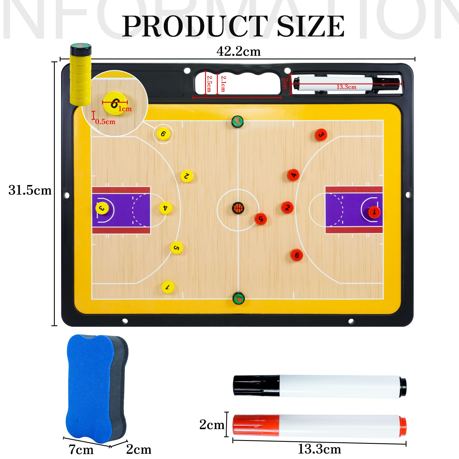 Pizarra Entrenador de Baloncesto Magnética Plegable con Imanes, Lapiceros y Borrador