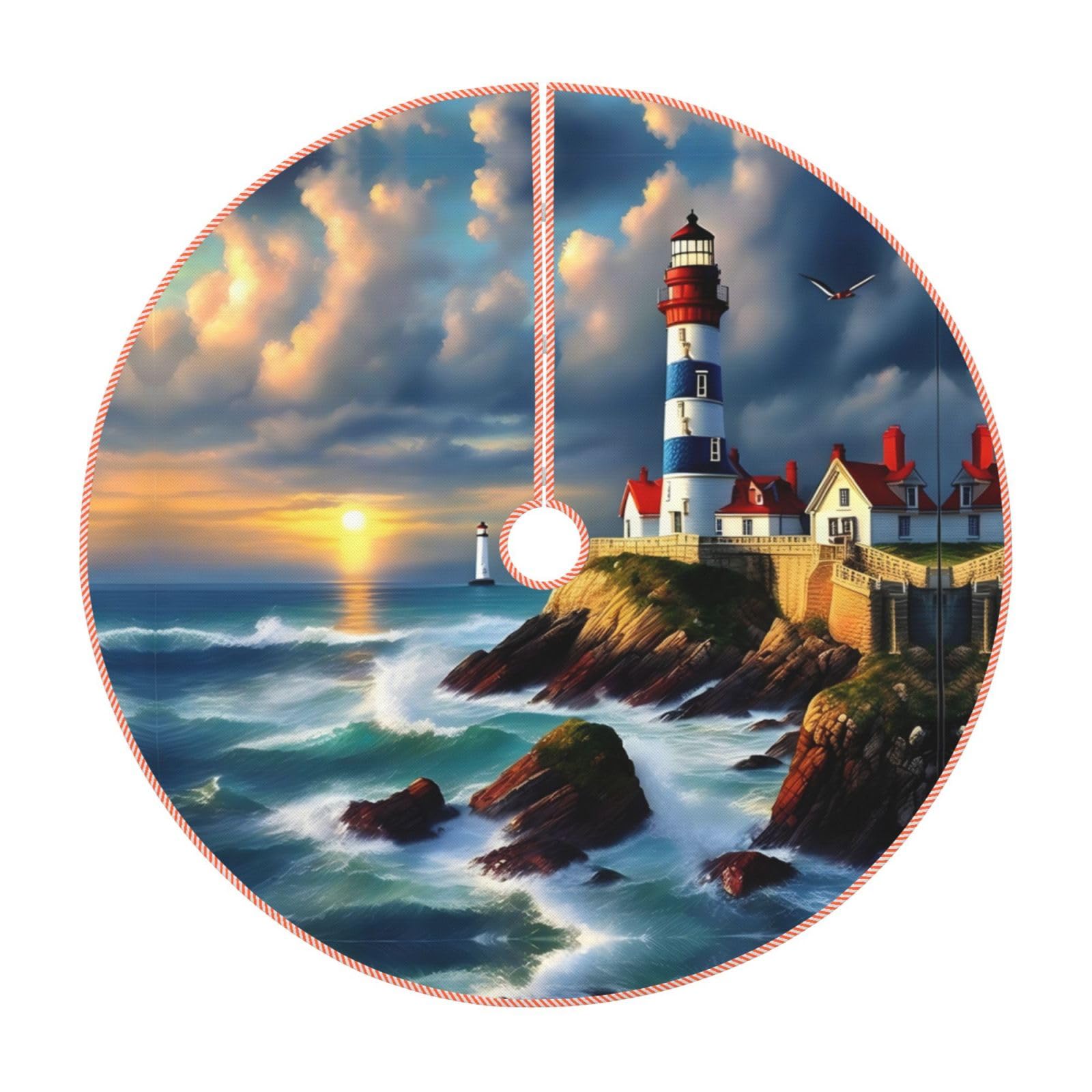 Jupe de sapin rustique motif phare pour sublimer vos soirées de Noël au coin du feu
