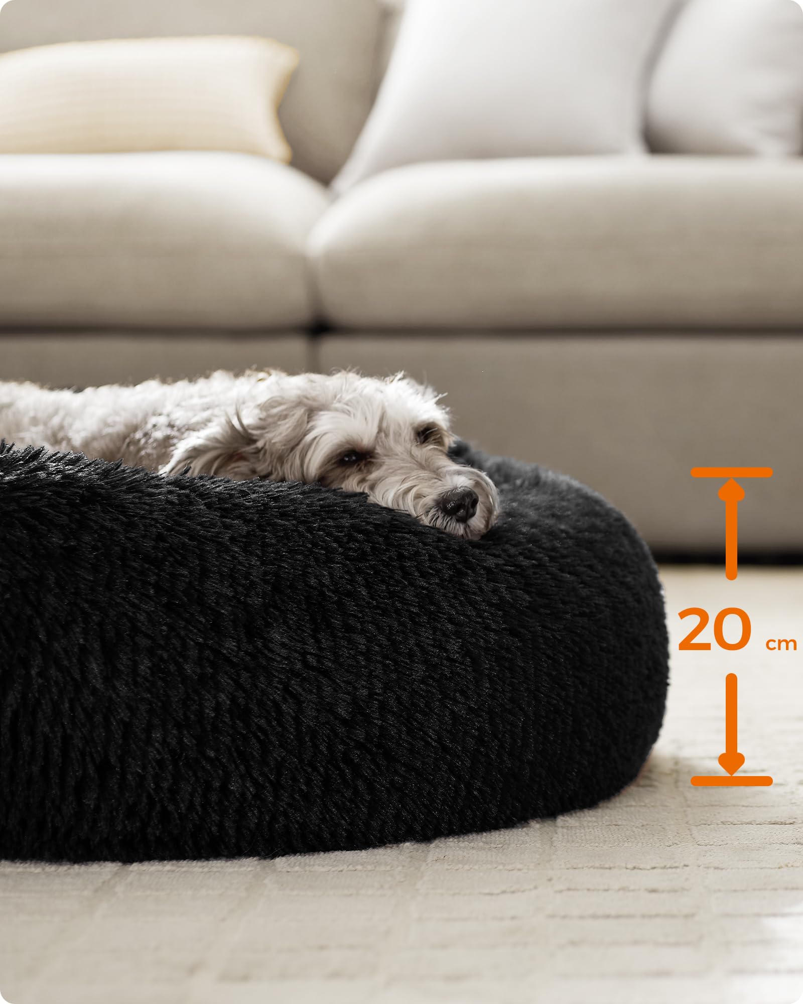 Feandrea Cuccia Cane Interno, Cuccia per Cani, Lettino per Animali Domestici a Ciambella, Cuscino Sfoderabile e Lavabile, Tappeto di Peluche, Diametro 70 cm, Nero Inchiostro PGW039B01