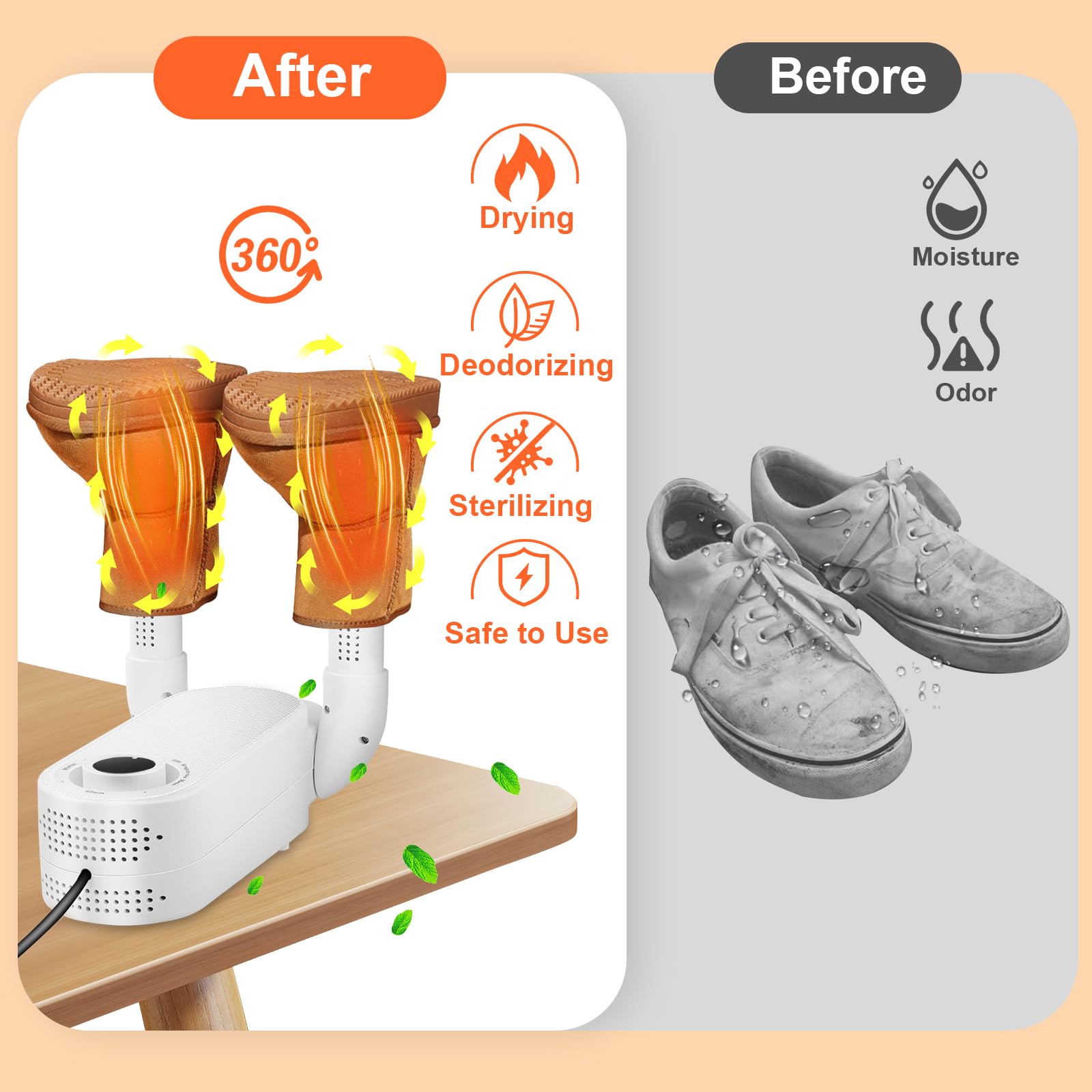NZQXJXZ Schuhtrockner Elektrisch mit Intelligentem Timer, Faltbarem Design und Schnell Trocknendem Elektrischem Handschuhtrockner, Beseitigt Effektiv Gerüche und Antibakteriell (EU-Stecker)