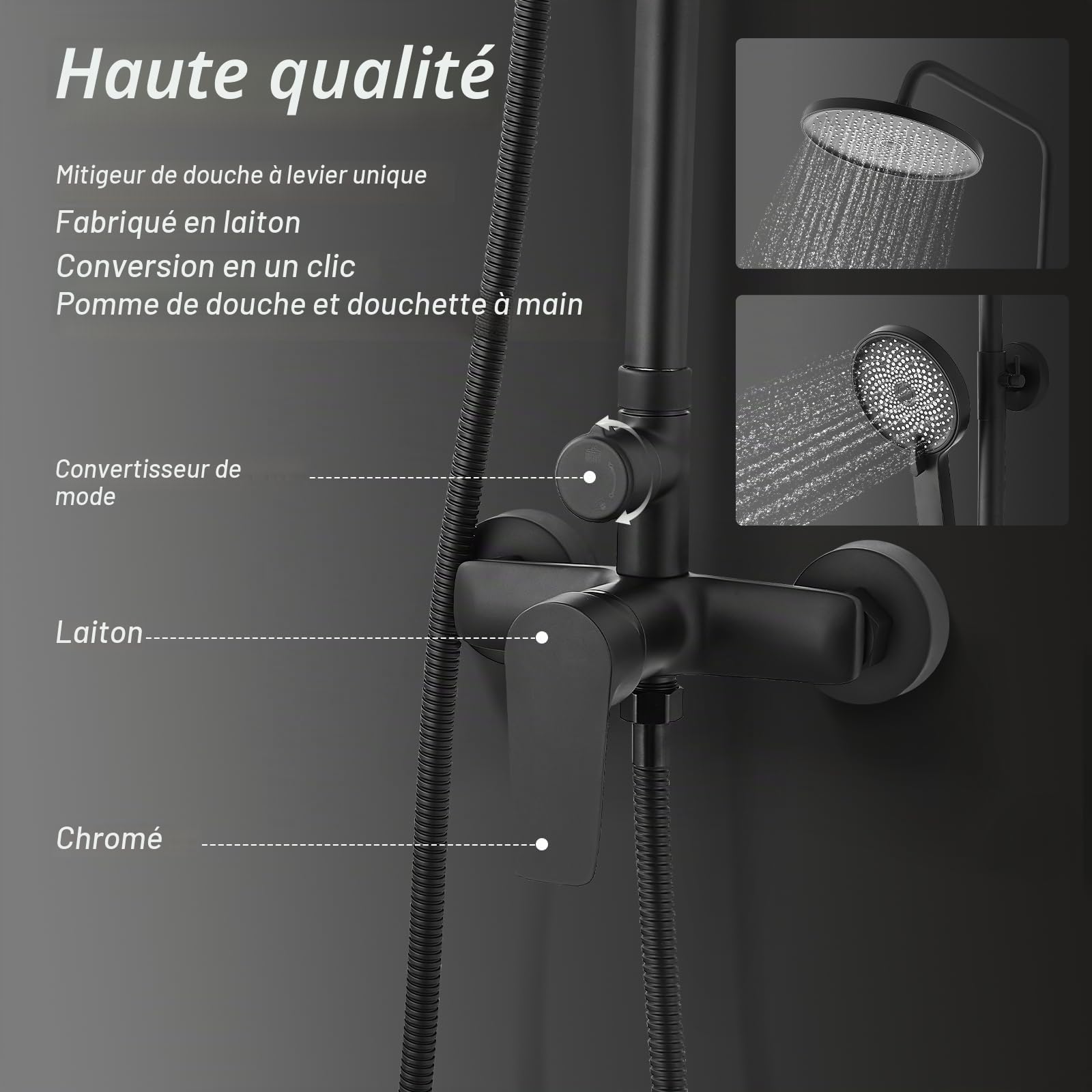 Colonne de Douche STANEW, Ensemble de Douche, Colonne de Douche Pour Salle de Bain, Ensemble de Douche Mécanique Avec Tête de Douche Ronde et Manchette en ABS Avec 3 Jets