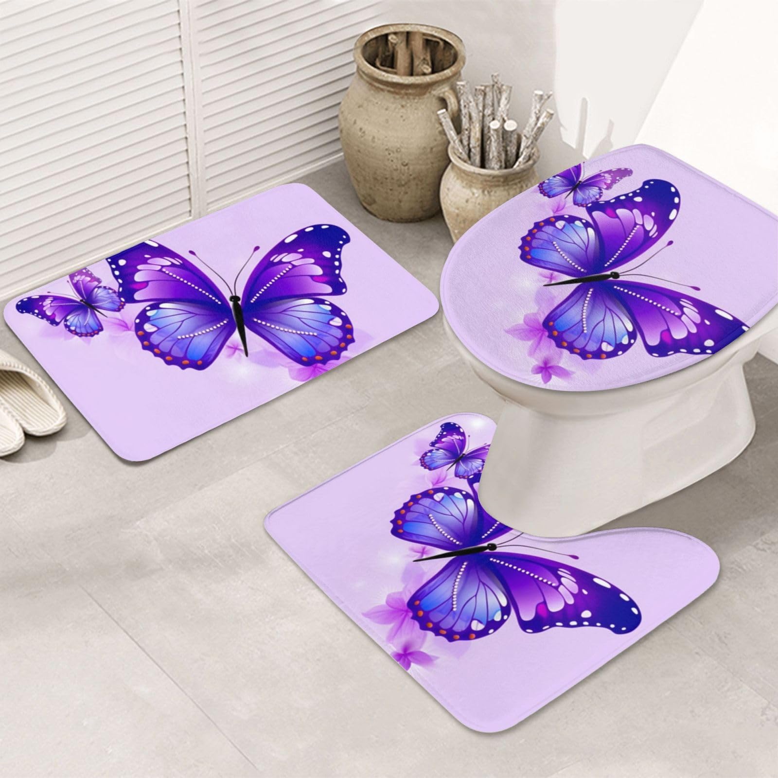 Tapis de salle de bain absorbants contre le sol mouillé avec lot de 3 tapis en mousse de luxe en U