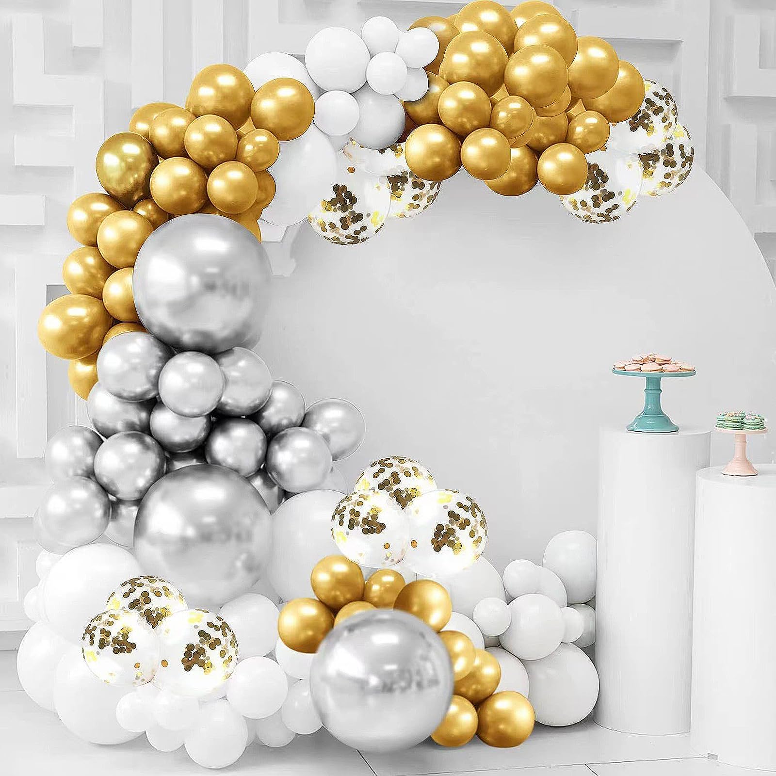 Amazon.com: AimtoHome Gold Silver White Balloon Garland Arch Kit 120Pcs ...
