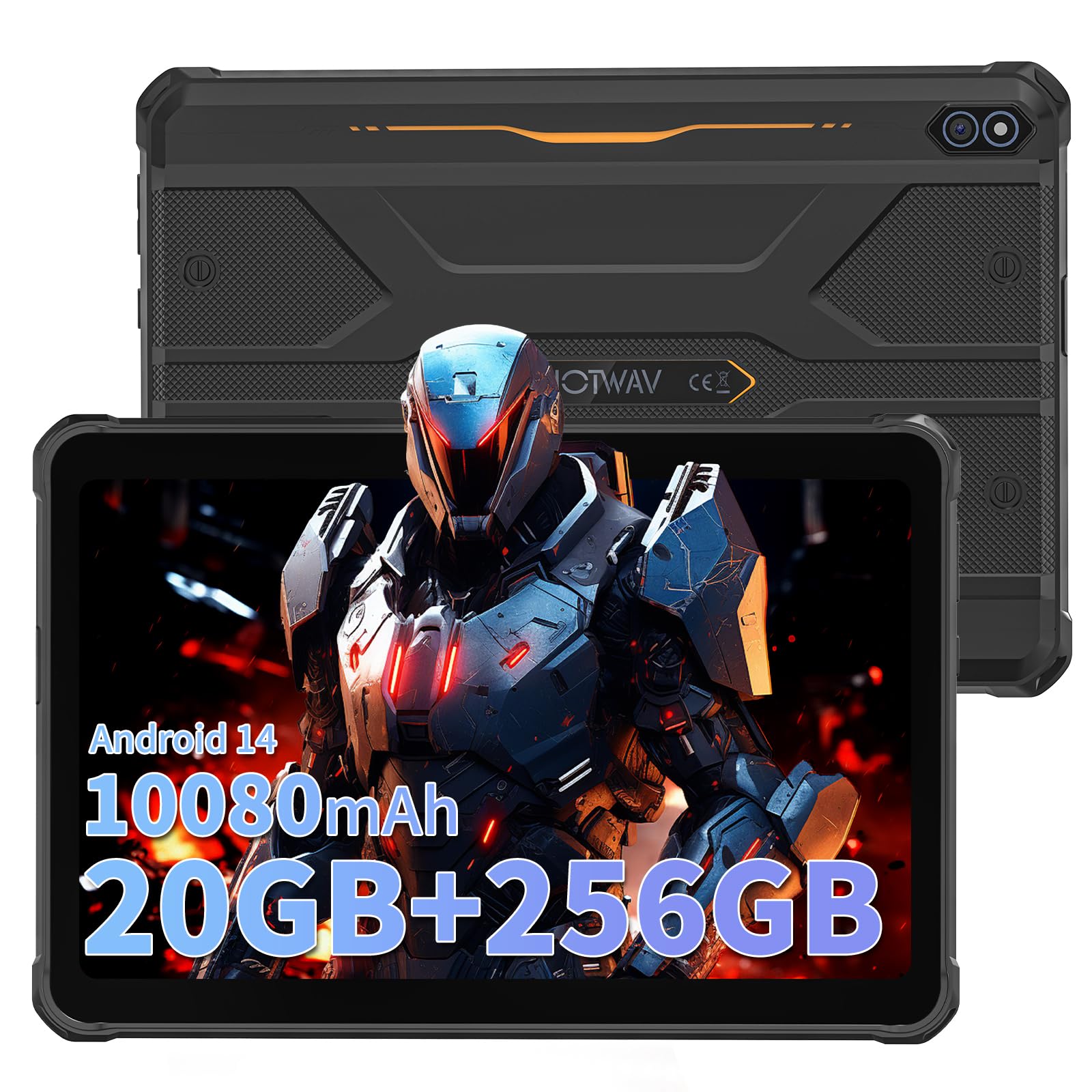 HOTWAV R10 Pro Rugged Tablet 10.1" 10800mAh Android 14，6GB+128GB/2TB Expandable，Octa-Core 2.4GHz，16MP+8MP Dual Cam | 450 Nits Sunlight Display，IP68&