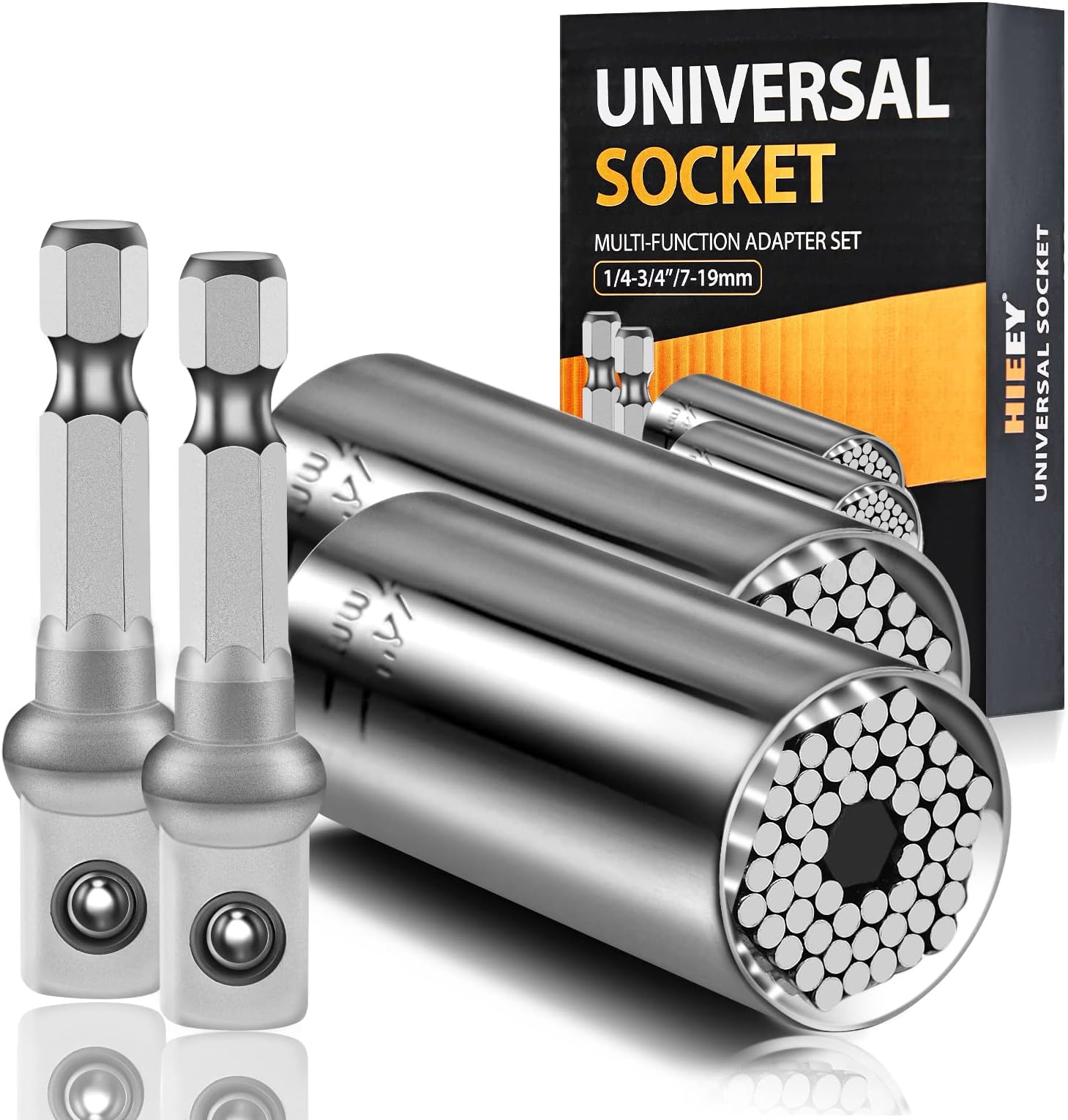 HIEEY 4 Pieces Universal Socket, Presents for Men, Supersocket Tool for Dad Men Fathers Husband DIY Handyman, Universal Socket Set Ratchet Power Drill Bit Wrench 1/4"-3/4" (7mm-19mm)
