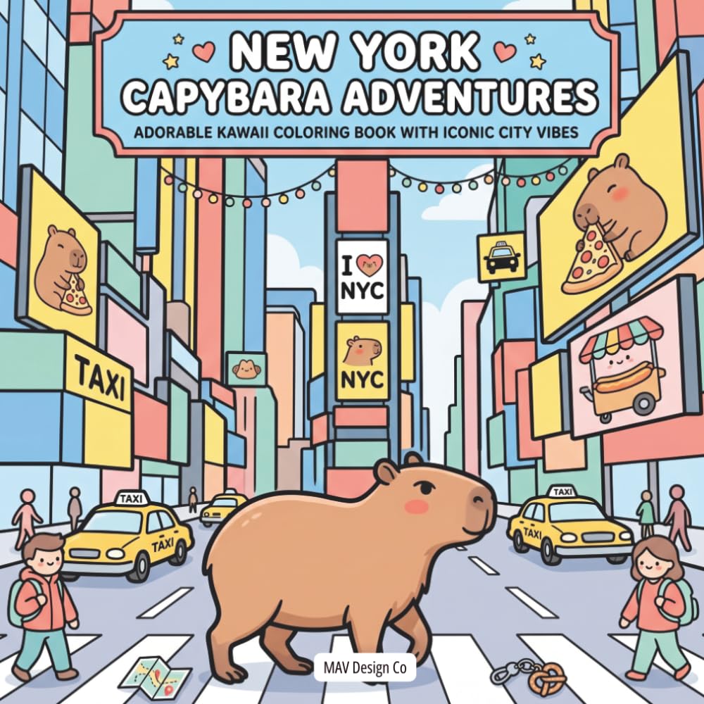 New York Capybara Adventures Adorable Kawaii Coloring Book with Iconic City Vibes Featuring Cozy City Streets,: A Bold and Easy Coloring Book Filled ... Adventures (Cute Creatures Around the World)